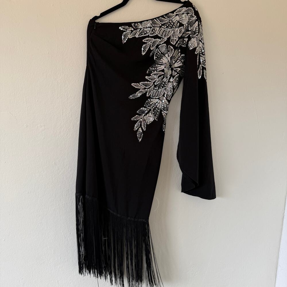 One shoulder sequin Fringe mini party dress